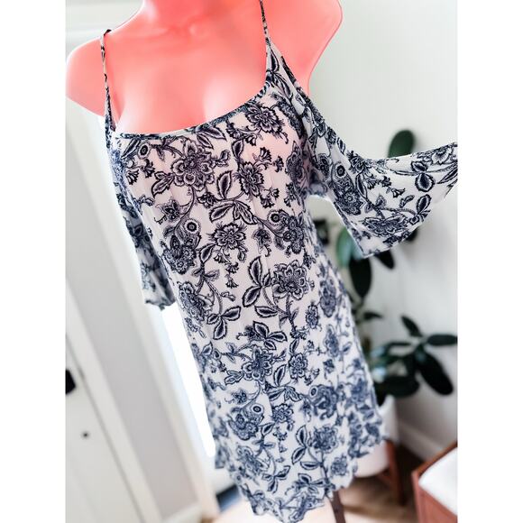 Whispered Petals Cold Shoulder Meadowcore boho wanderlust mini Dress - Picture 2 of 4